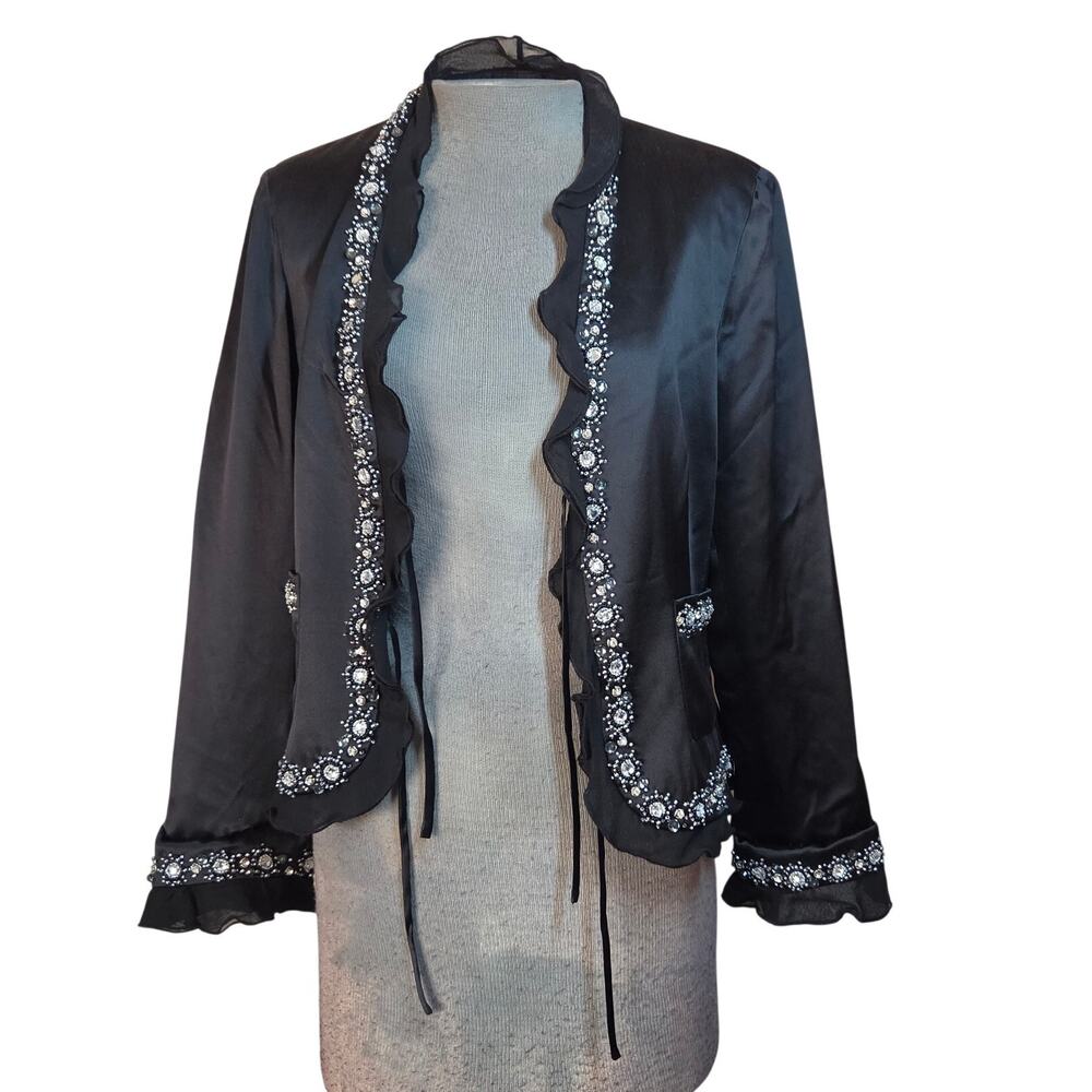 Black Silk Embellished Blazer Jacket Size 8